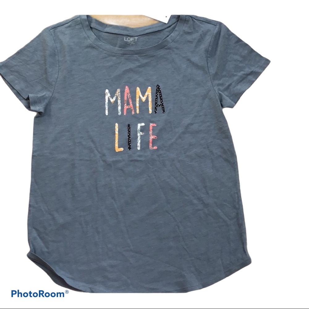 Loft Blue Mama Patchwork Letters Life Tee Shirt Medium